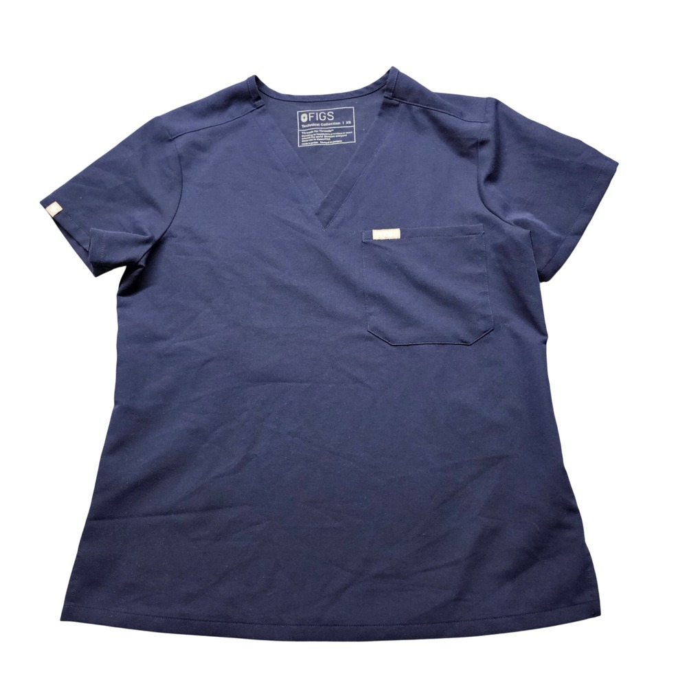 FIGS Technical Collection Navy Blue V-Neck One-Pocket Scrub Top Women's Size XS